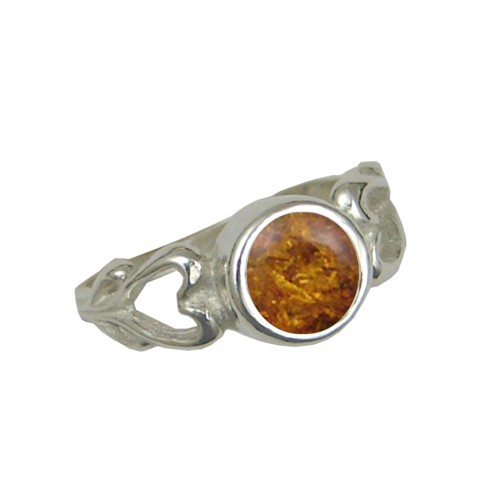 Sterling Silver When Two Hearts Are One Ring With Amber Size 9